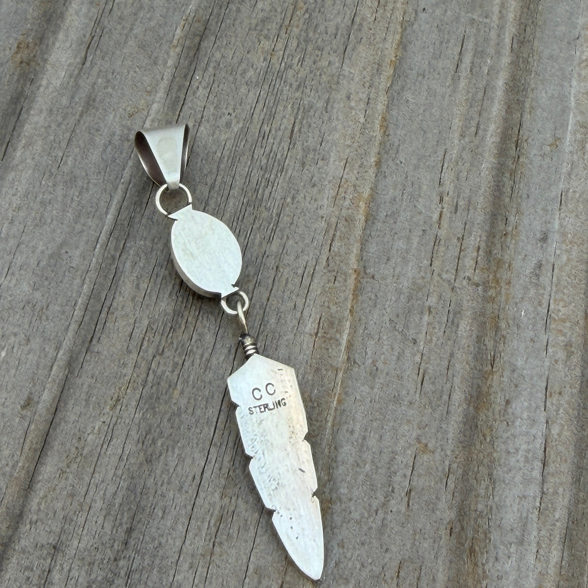 Sonoran Gold Turquoise sterling silver Feather Pendant Chris Charley Navajo PD3