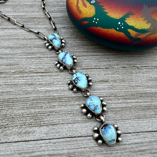 Sterling silver Golden Hills Turquoise Lariat Necklace Paperclip chain Bobby Johnson Navajo