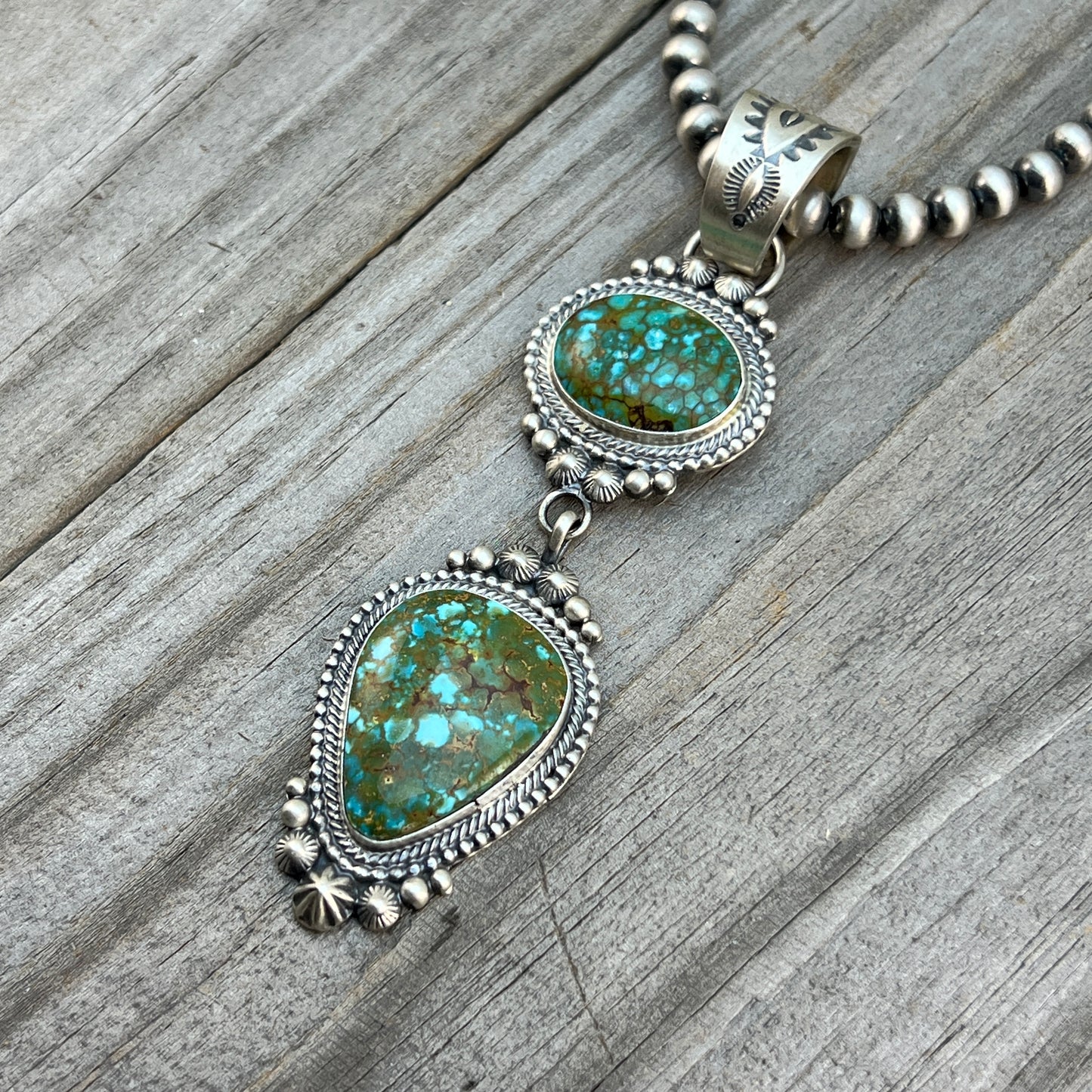 18" Necklace Sonoran Gold green blue turquoise tom lewis sterling silver Navajo 827