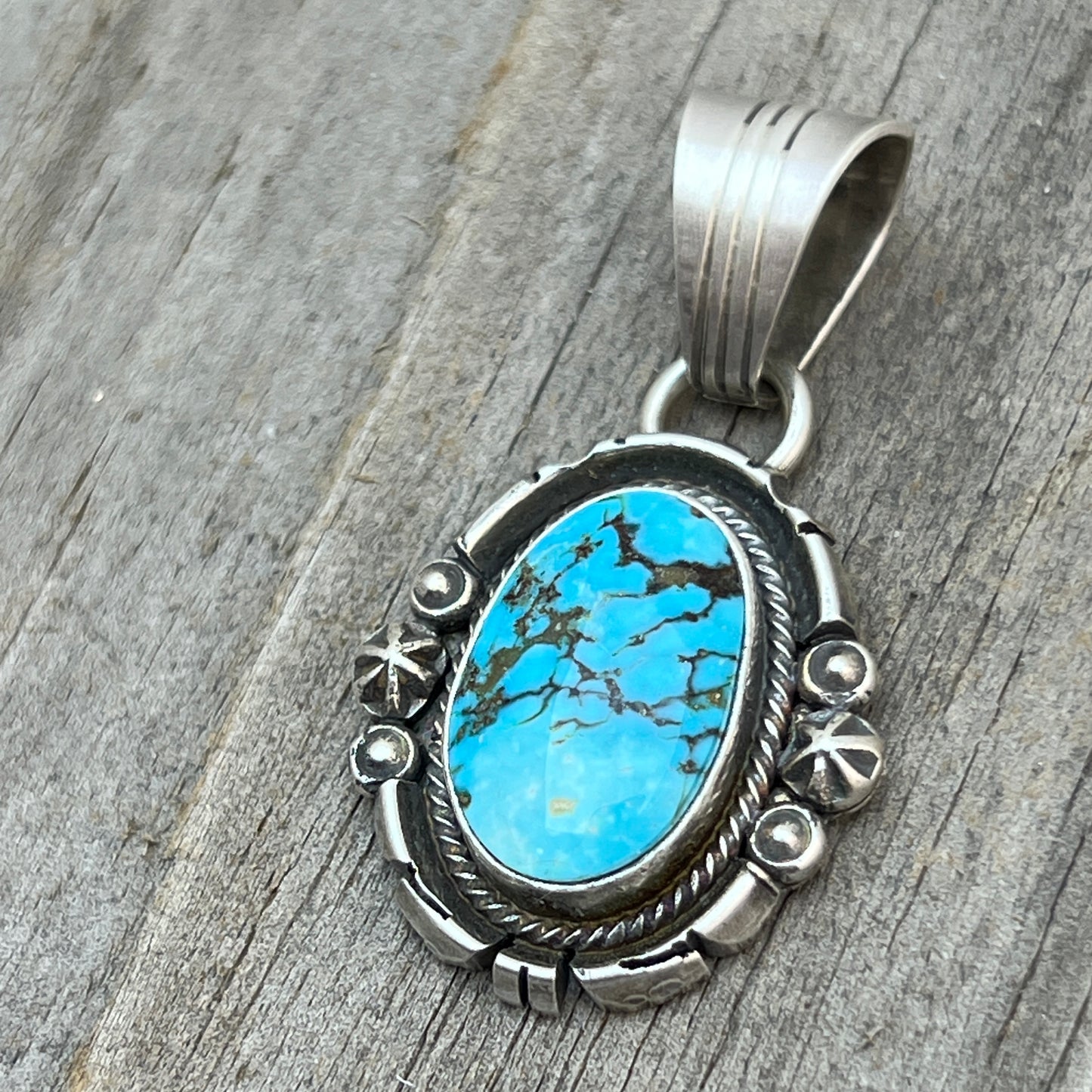 Kingman Turquoise pendant sterling silver Marita Benally Navajo 747