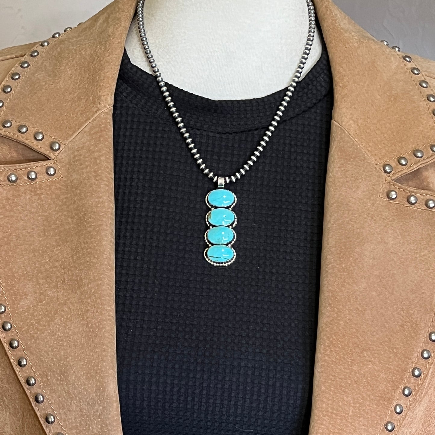 Turquoise vertical bar Pendant Sterling silver Navajo handmade Marie Bahe 537