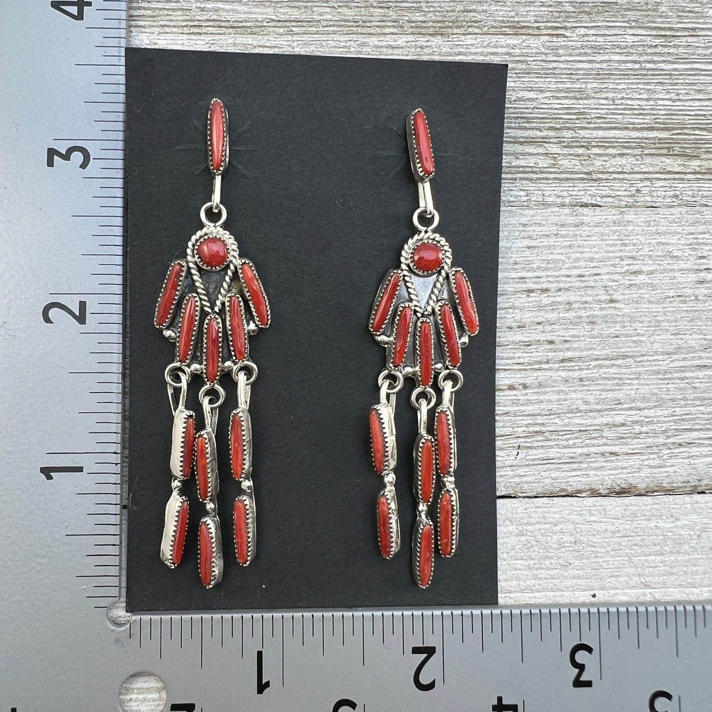Long Red Natural Mediterranean Coral Zuni Earrings Authentic Claudine Penketewa