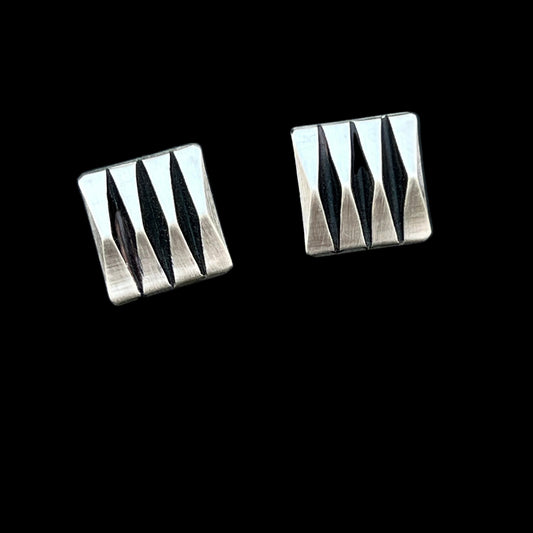 Modern Small Square post Stud Earrings Handmade by Navajo artist Leander Tahe 639