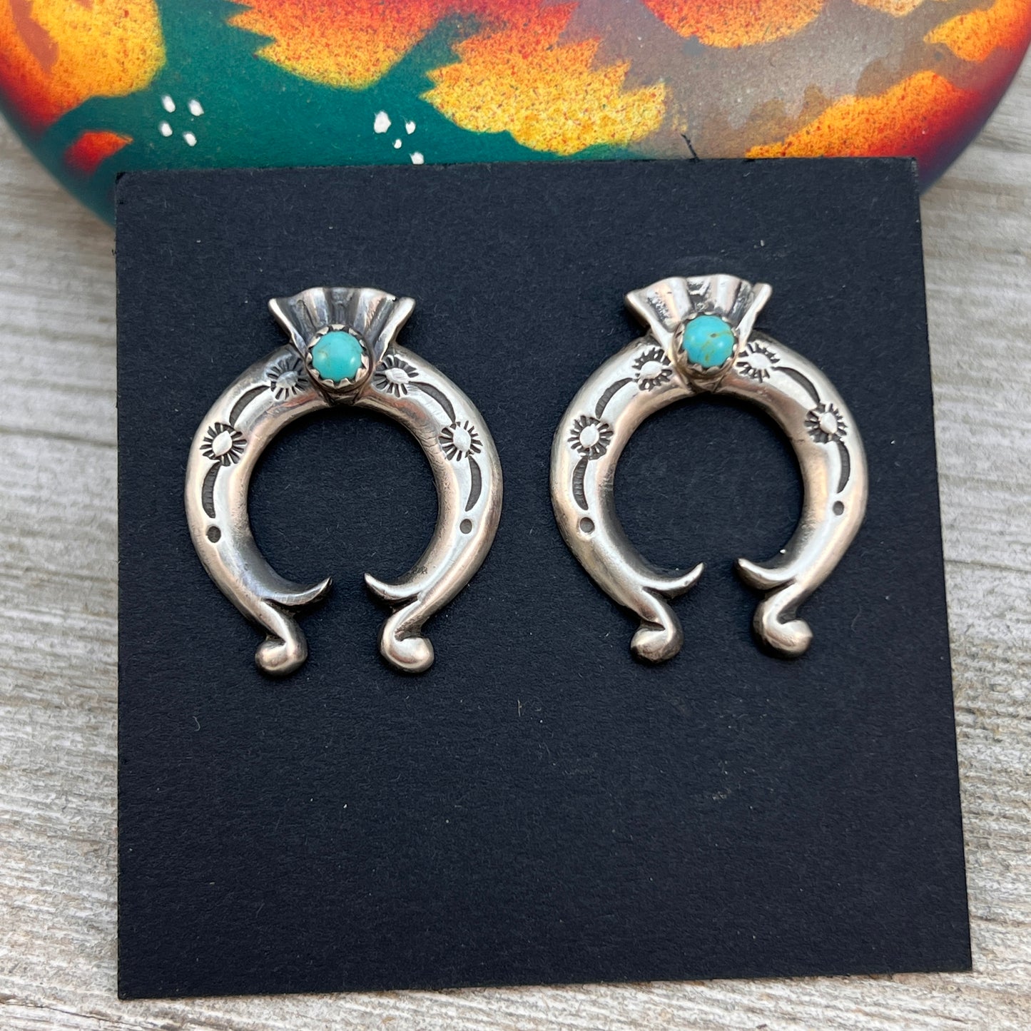 Blue Turquoise Naja post Earrings 3, Navajo Paige Gordon Sterling Silver