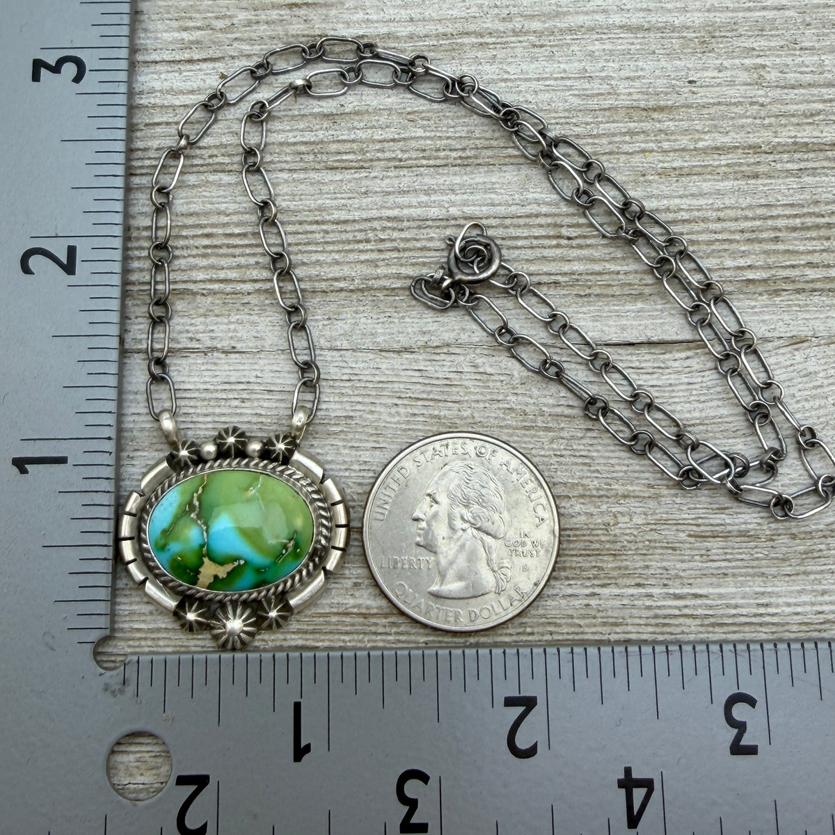 Sonoran turquoise station necklace Sterling Silver Navajo Samuel Yellowhair NK40
