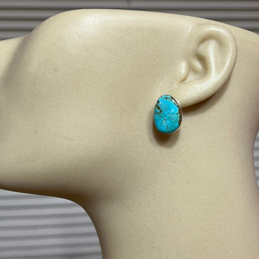 Turquoise Stud Earrings #4, Navajo handmade by Sharon McCarthy, sterling silver