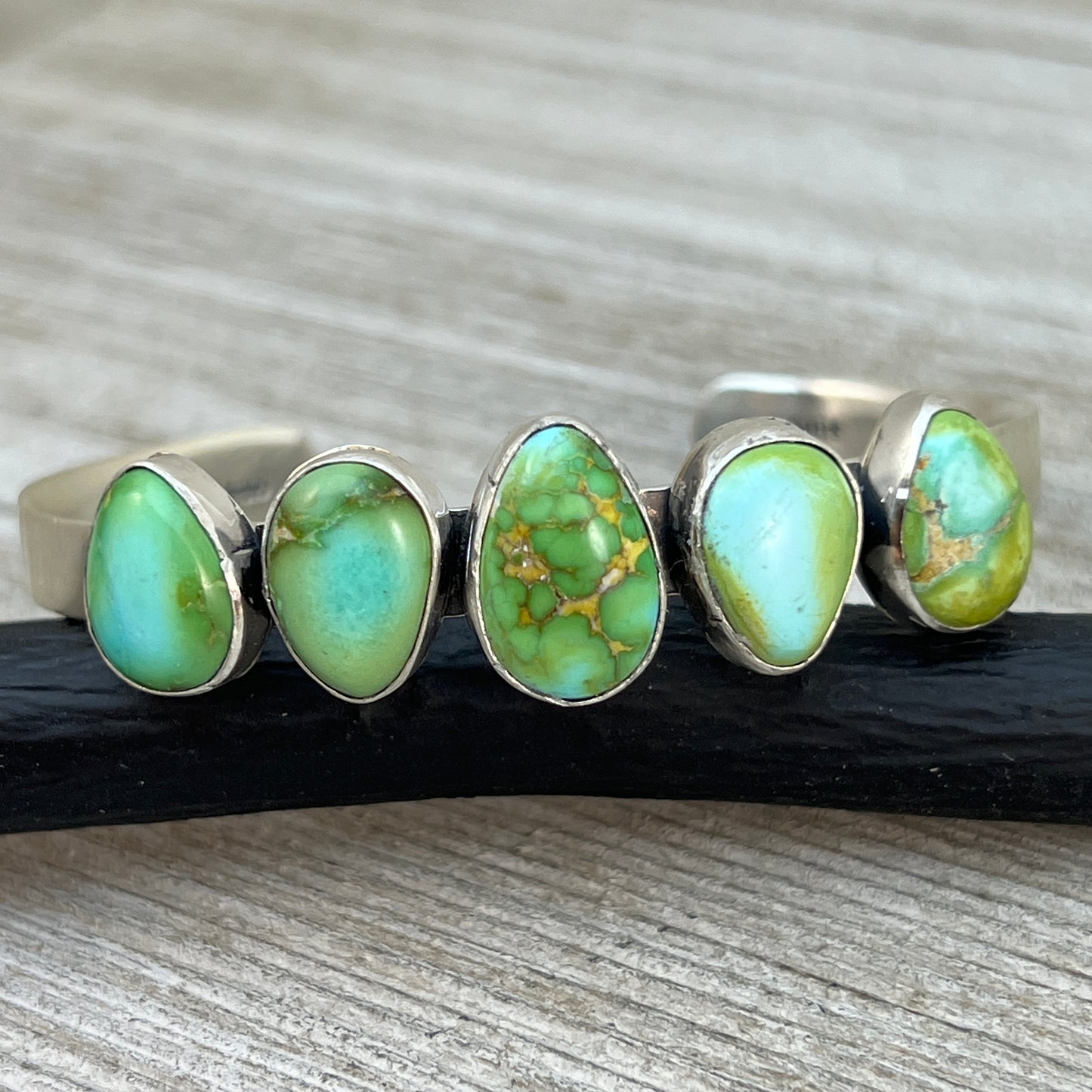 6 1/4" Sonoran Gold Turquoise Cuff Bracelet Sterling silver Navajo Tom Lewis boho