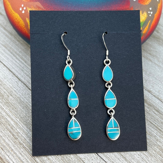 Elegant modern inlay dangle earrings Turquoise Navajo handmade James Manygoats