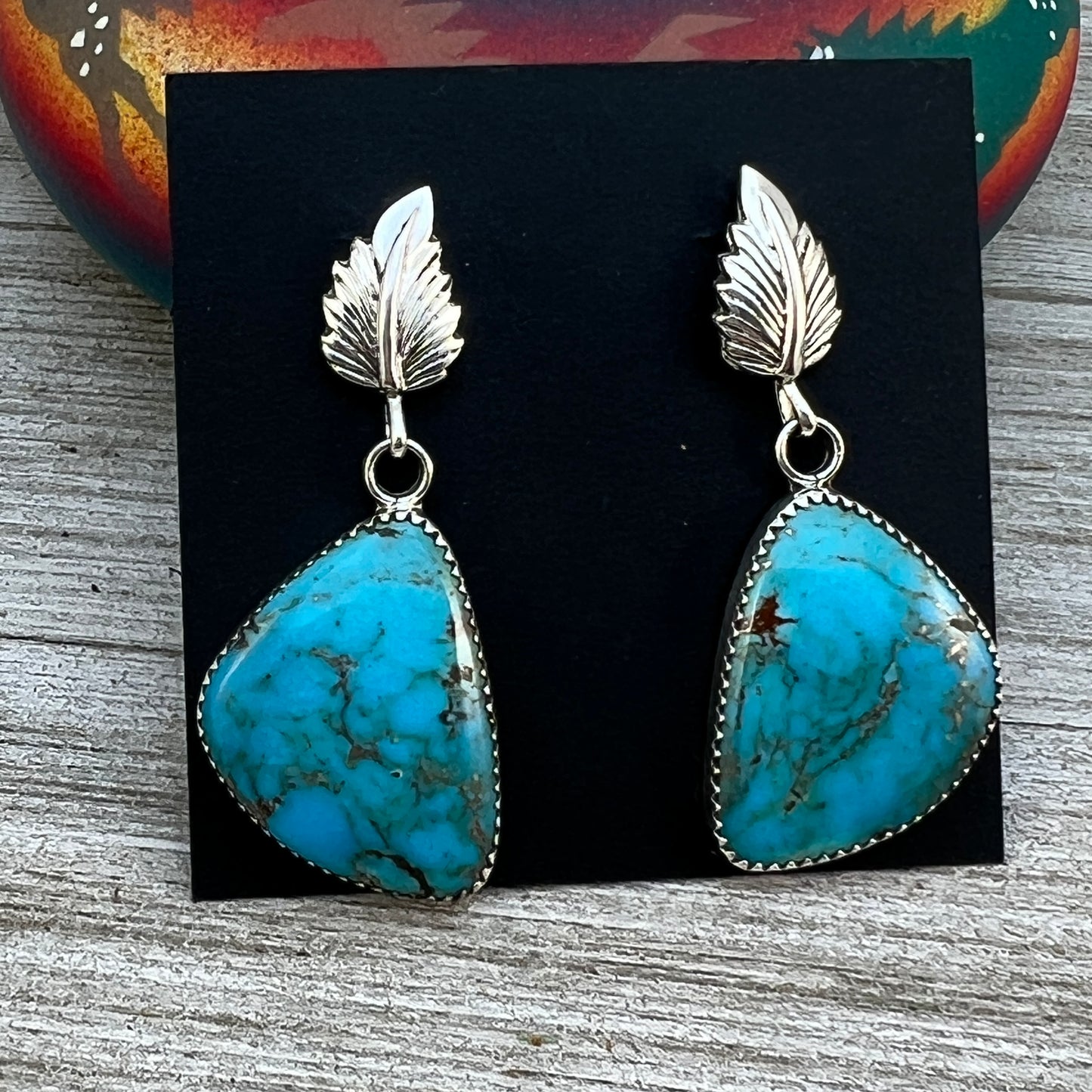 Blue Turquoise Dangle Drop earrings #2, Navajo Hiram Largo