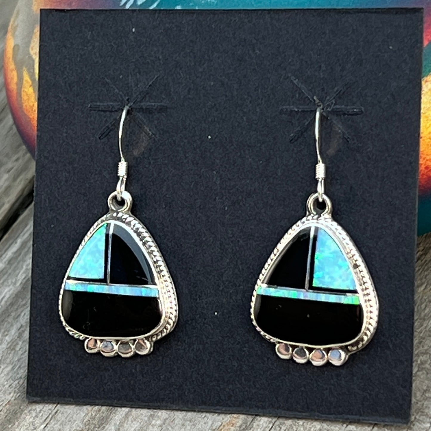 Modern Black jet opal inlay Earrings Sterling Silver James Manygoats Navajo 671