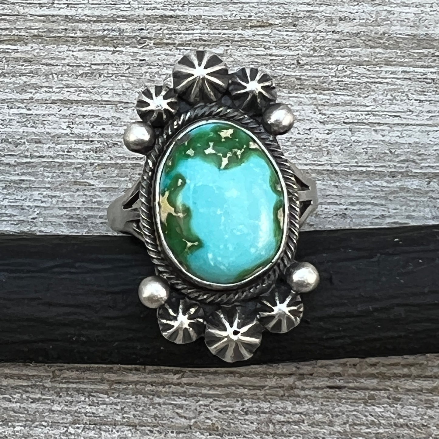 Size 8 Sonoran Gold turquoise sterling silver ring Maritta Benally 485