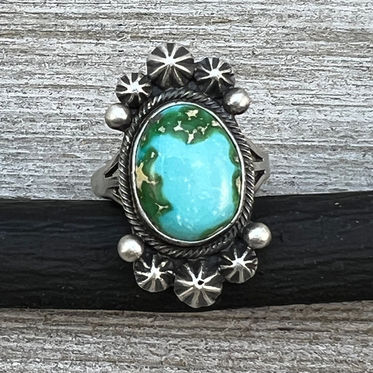 Size 8 Sonoran Gold turquoise sterling silver ring Maritta Benally 485
