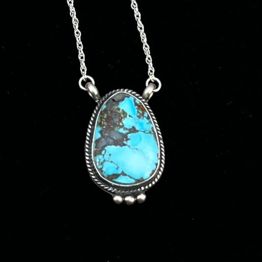 18 1/2" Kingman Turquoise Sterling silver Necklace Navajo handmade Sharon McCarthy