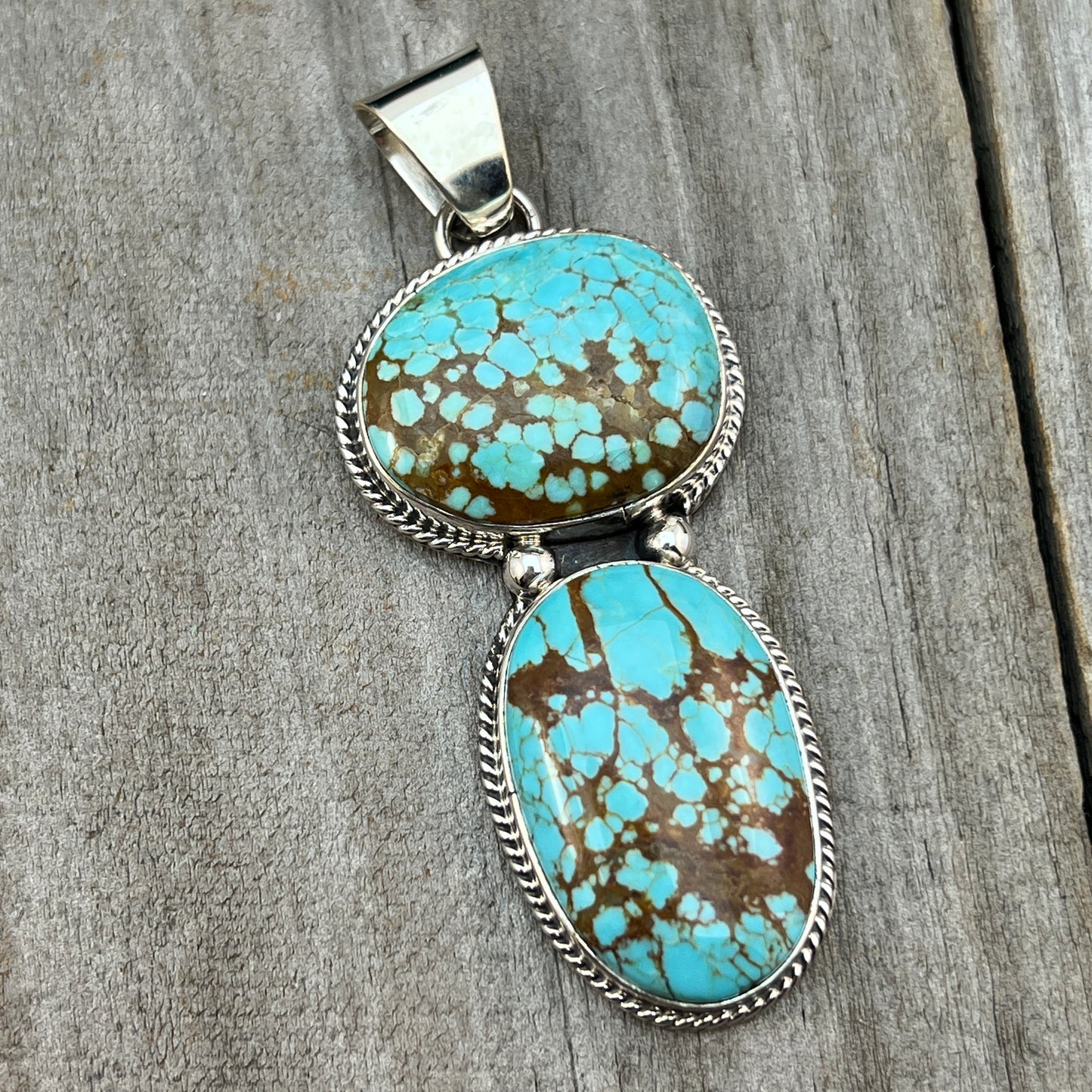 Natural #8 turquoise pendant Burt Francisco Sterling Silver Navajo Handmade 571