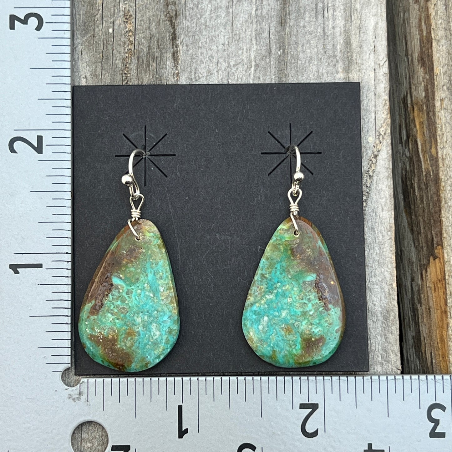 Green Kingman Turquoise slab earrings Ronald Chavez Santo Domingo 616