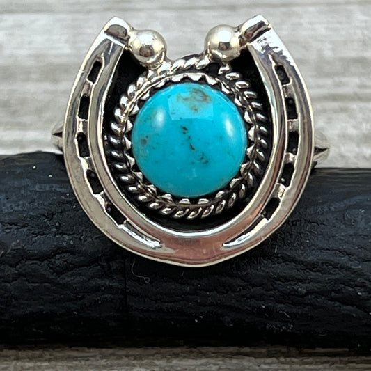 Size 8 Campitos Turquoise sterling silver horseshoe ring western equestrian jewelry Rodeo