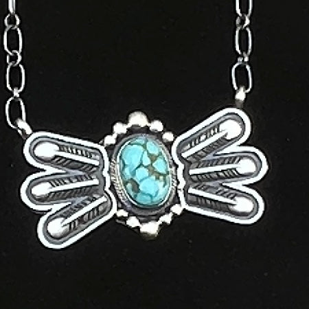 17 1/2"Sonoran Turquoise Necklace Feather sterling silver Navajo Verley Betone boho 7