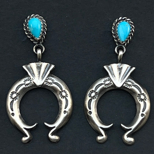 Turquoise naja earrings sterling silver Navajo Adrienne Gordon 444