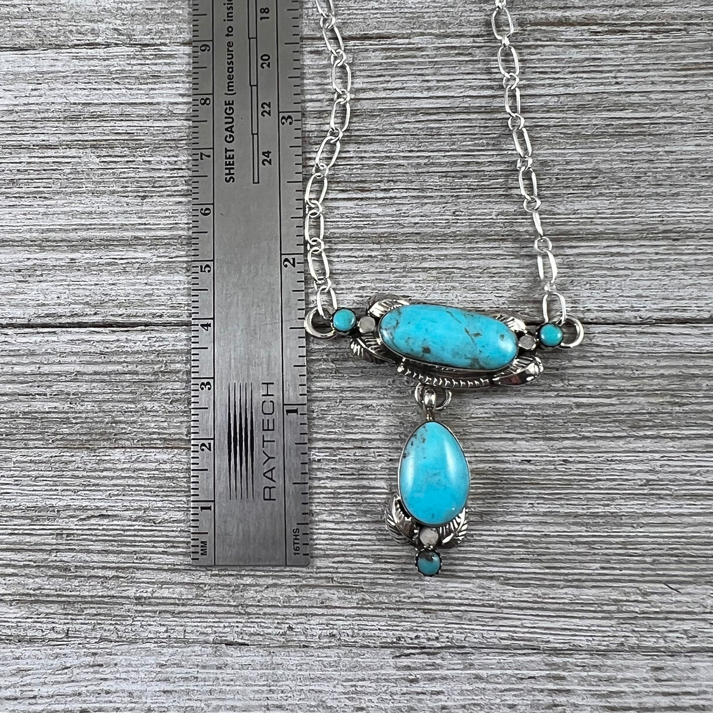 Light Blue Kingman Turquoise Drop 18" necklace, sterling silver Navajo handmade Emerson Delgarito