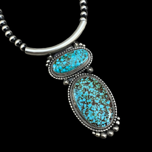 Kingman Turquoise 18" necklace #1, 6mm Sterling silver oxidized beads, Southwest pearls, Navajo, TOM LEWIS