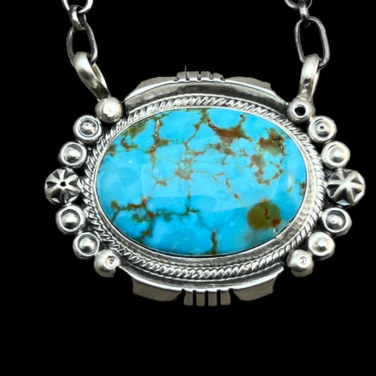 18" Kingman Spiderweb Turquoise Necklace Sterling silver Navajo Daniel Benally 607