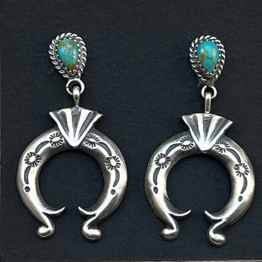 Turquoise naja earrings sterling silver Navajo Adrienne Gordon 443