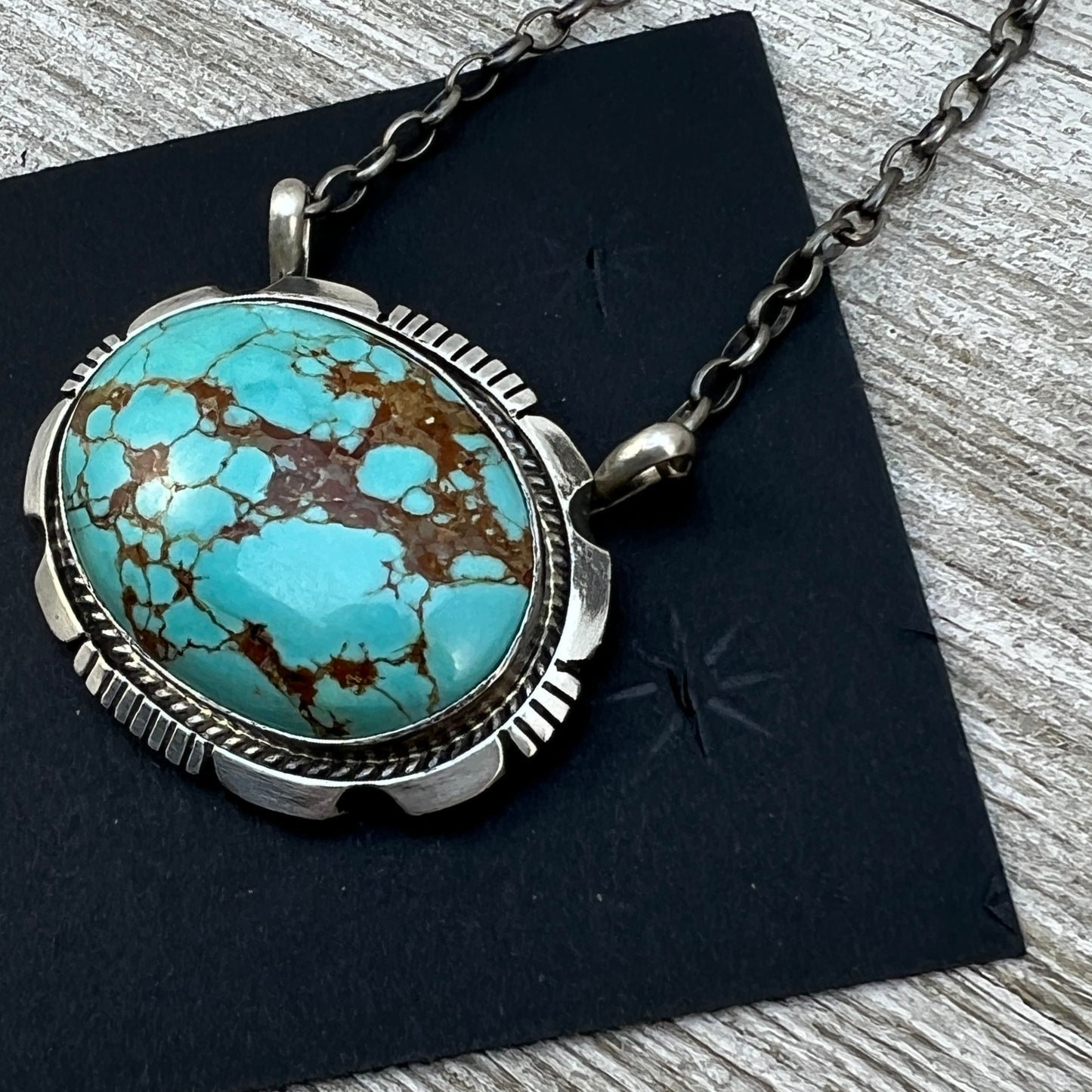 17" Spiderweb turquoise necklace #2, #8 turquoise, sterling silver choker, Navajo handmade by Alfred Martinez, signed