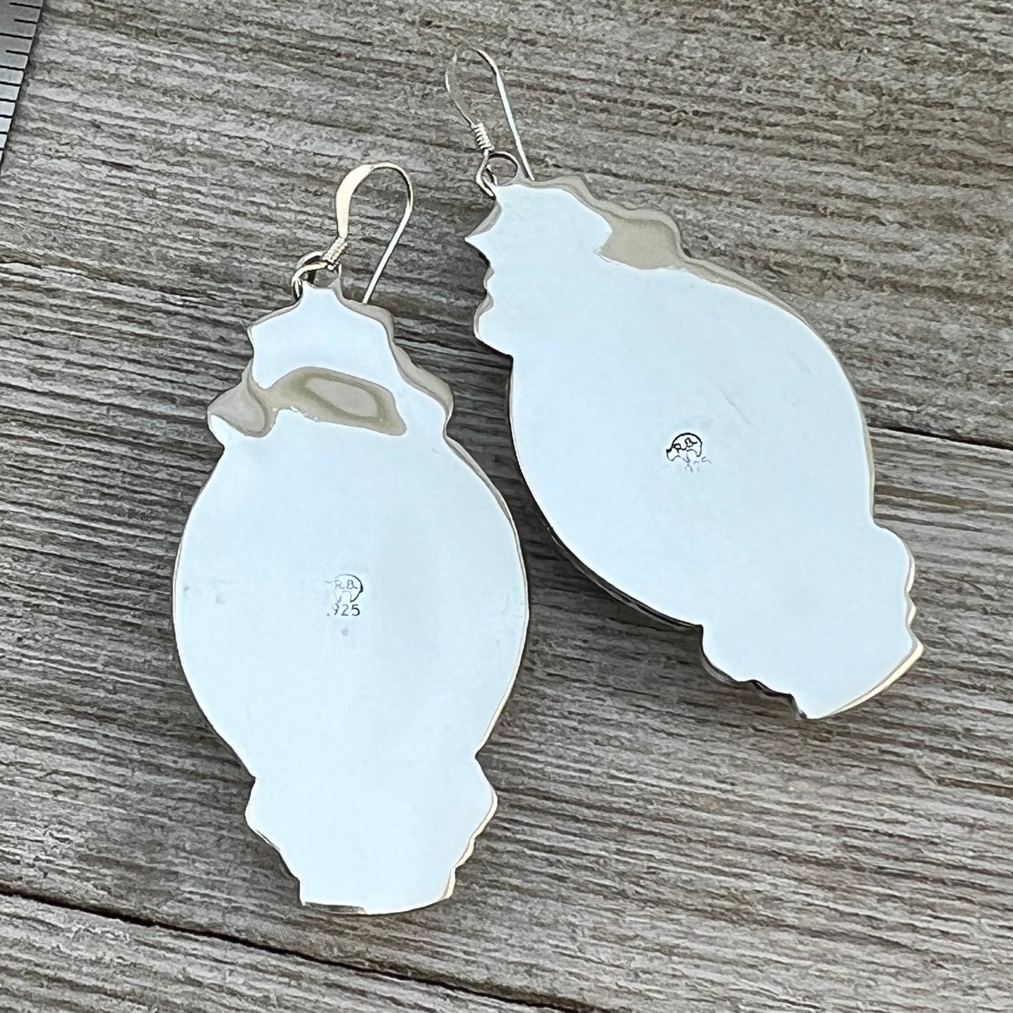 Navajo handmade large white Buffalo stone earrings sterling silver Irvin Tsosie