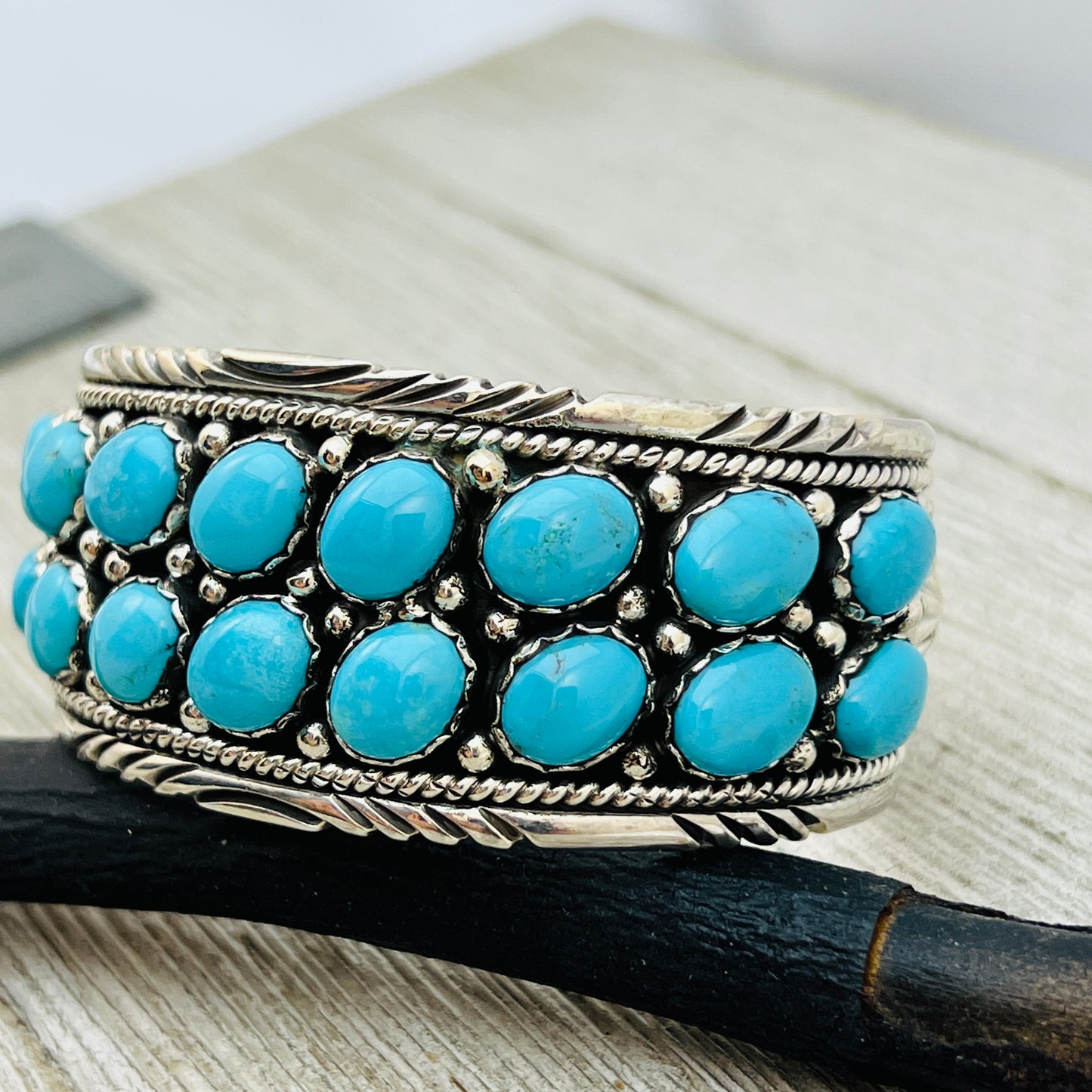 6 1/2" Blue Kingman Turquoise cuff bracelet sterling silver Jennifer Calliditto  BR6