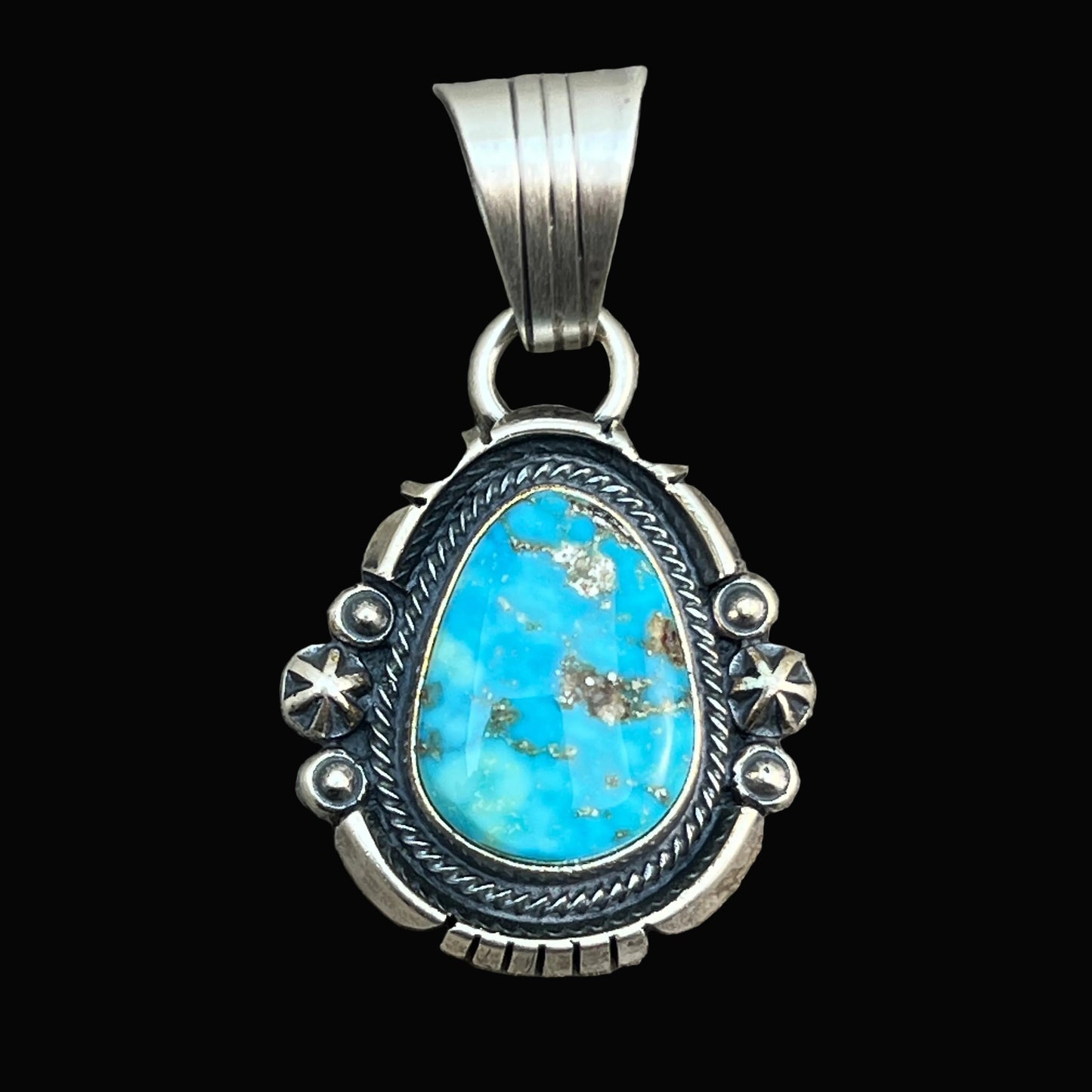Kingman Turquoise pendant sterling silver Marita Benally Navajo 740
