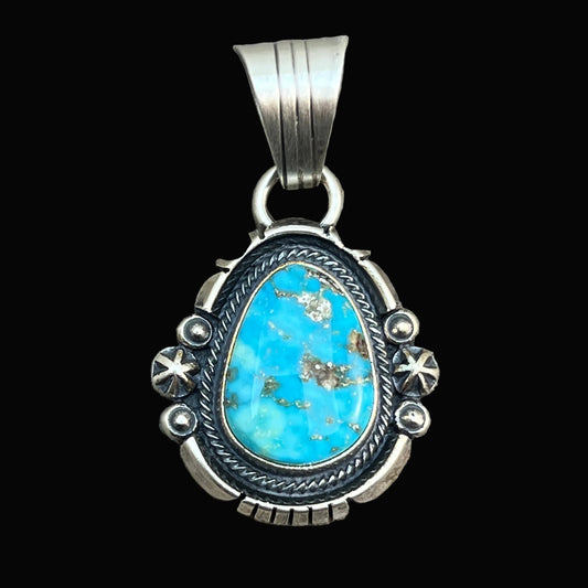 Kingman Turquoise pendant sterling silver Marita Benally Navajo 740