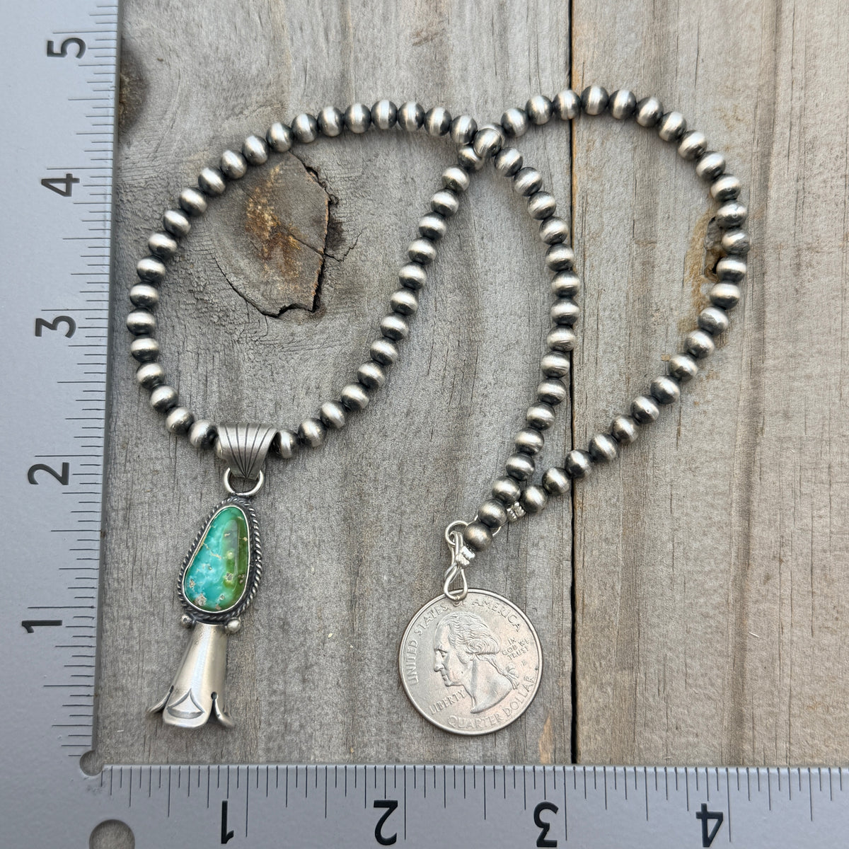 16" Sonoran Turquoise Squash Blossom Necklace Sharon McCarthy Sterling silver NK53
