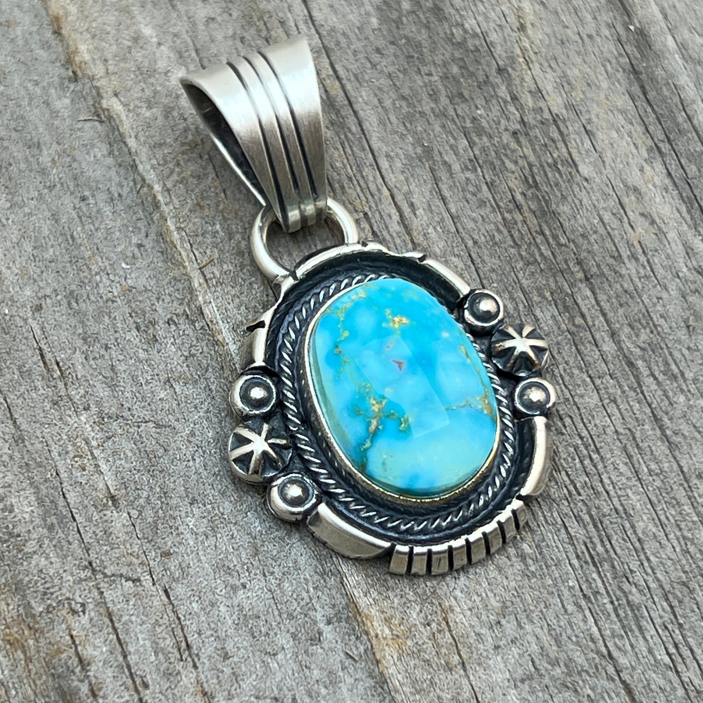 Kingman Turquoise pendant sterling silver Marita Benally Navajo 748