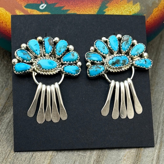 Turquoise Petit  Point Earrings Justina Wilson Sterling silver Navajo ER65