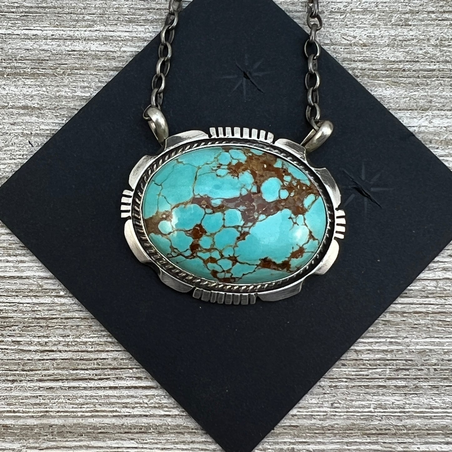17" Spiderweb turquoise necklace #2, #8 turquoise, sterling silver choker, Navajo handmade by Alfred Martinez, signed