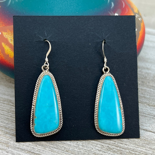 Simple Blue Campitos turquoise earrings Navajo handmade sterling silver, Sharon McCarthy