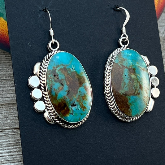 Turquoise Dangle Earrings sterling silver Navajo Leroy Silversmith