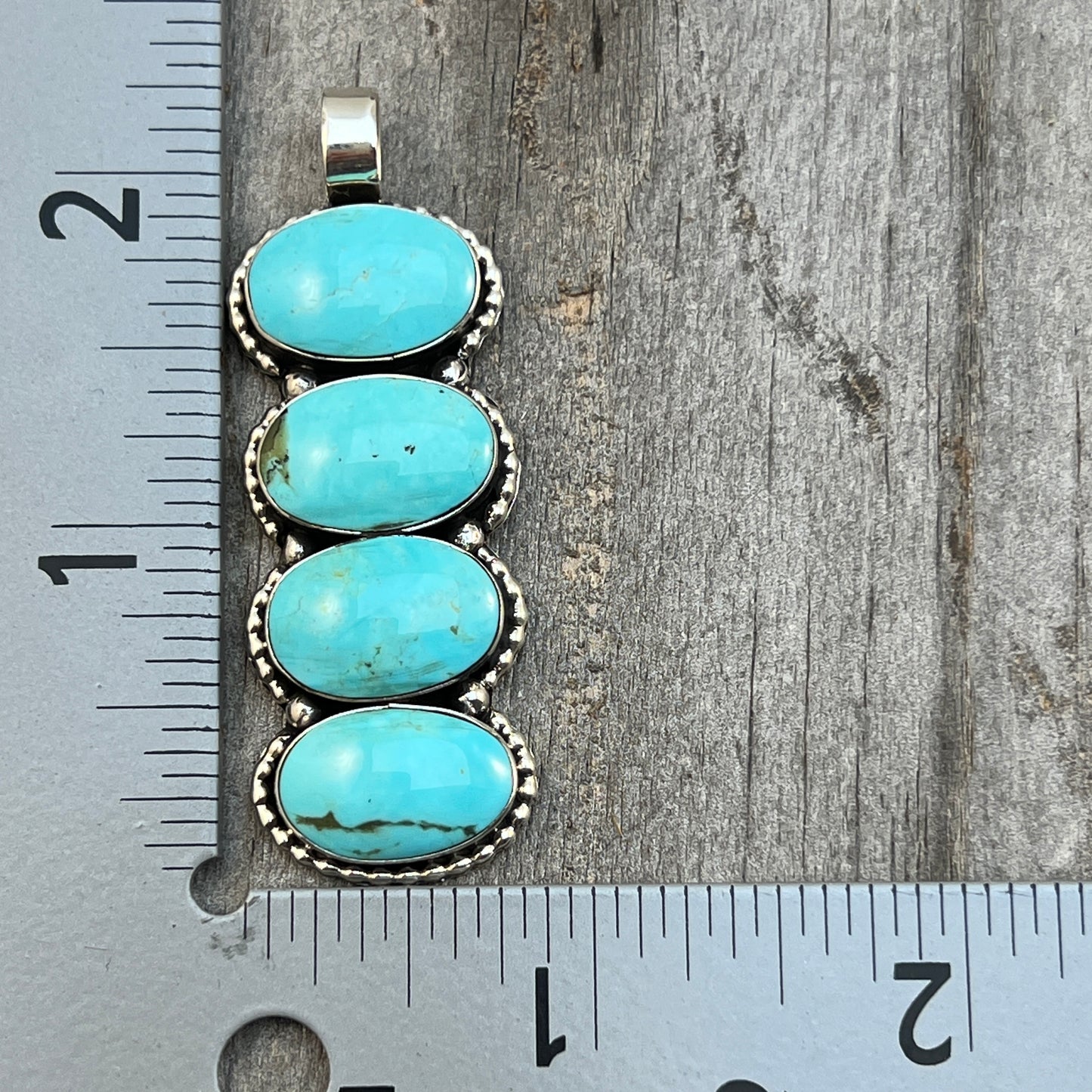 Turquoise vertical bar Pendant Sterling silver Navajo handmade Marie Bahe 537