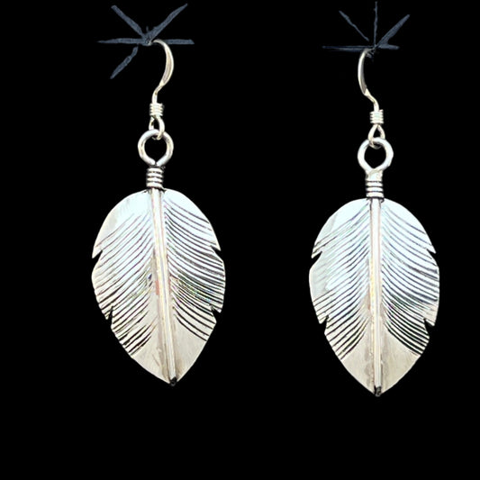 Sterling Silver handmade hand stamped Feather Earrings Sterling Silver Joe Mace 634