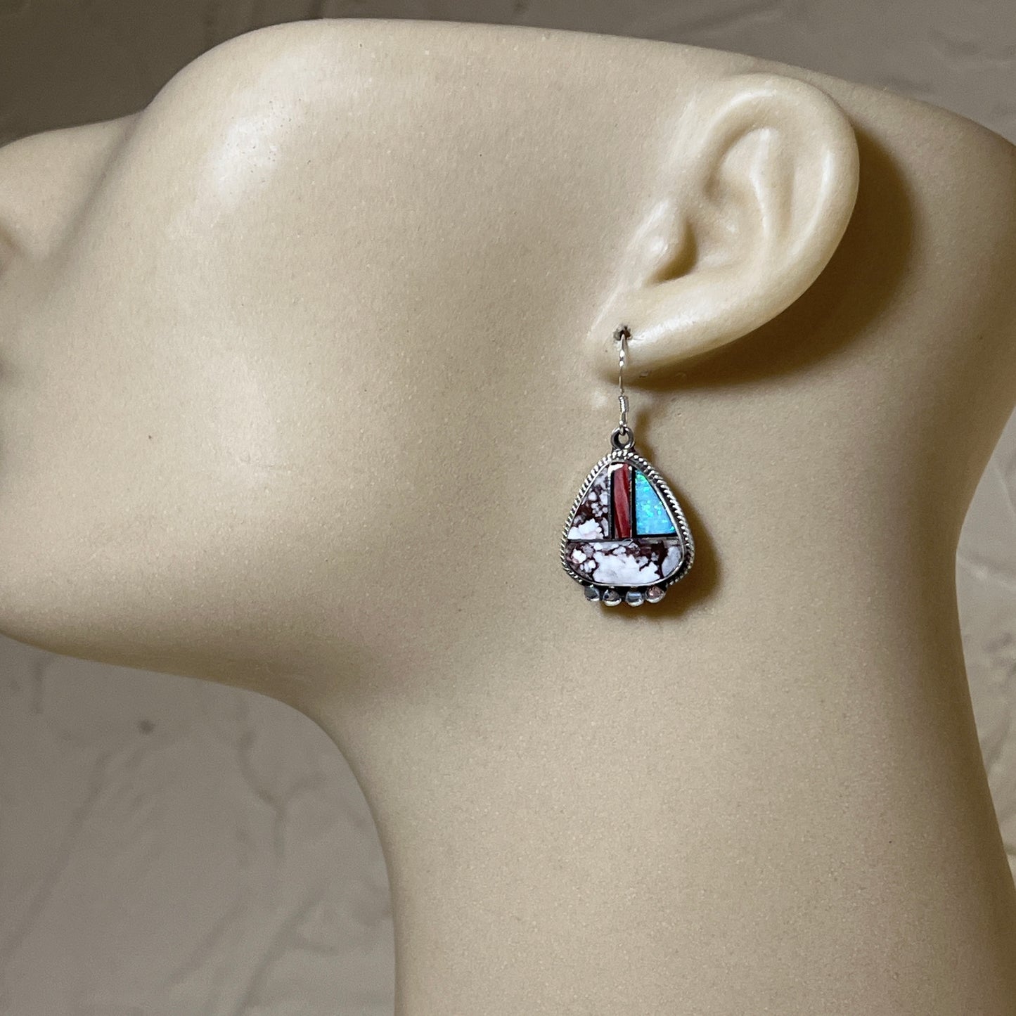 Modern Green Serpentine inlay Earrings Sterling Silver James Manygoats Navajo 673