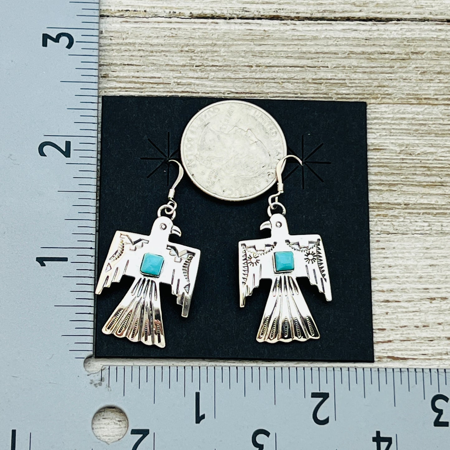 Turquoise Thunderbird Earrings Jeremy Delgarito Navajo sterling silver signed ER26