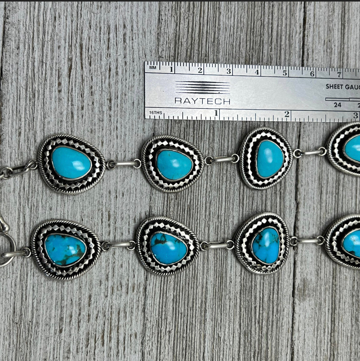 Kingman turquoise link bracelet, sterling silver, adjustable 7.5", 8", 8.5", Navajo handmade jewelry, long large bracelet toggle clasp