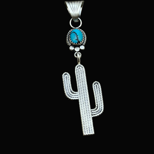Blue Campitos Turquoise Cactus Pendant Sharon McCarthy Navajo Sterling Silver PD3