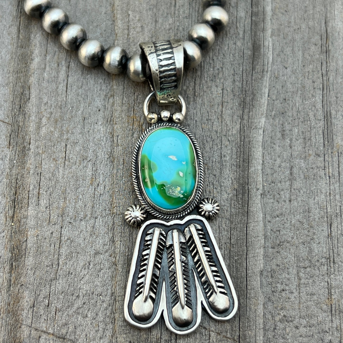 18" Sonoran Turquoise necklace sterling silver 6mm bead Verley Betone Navajo 773
