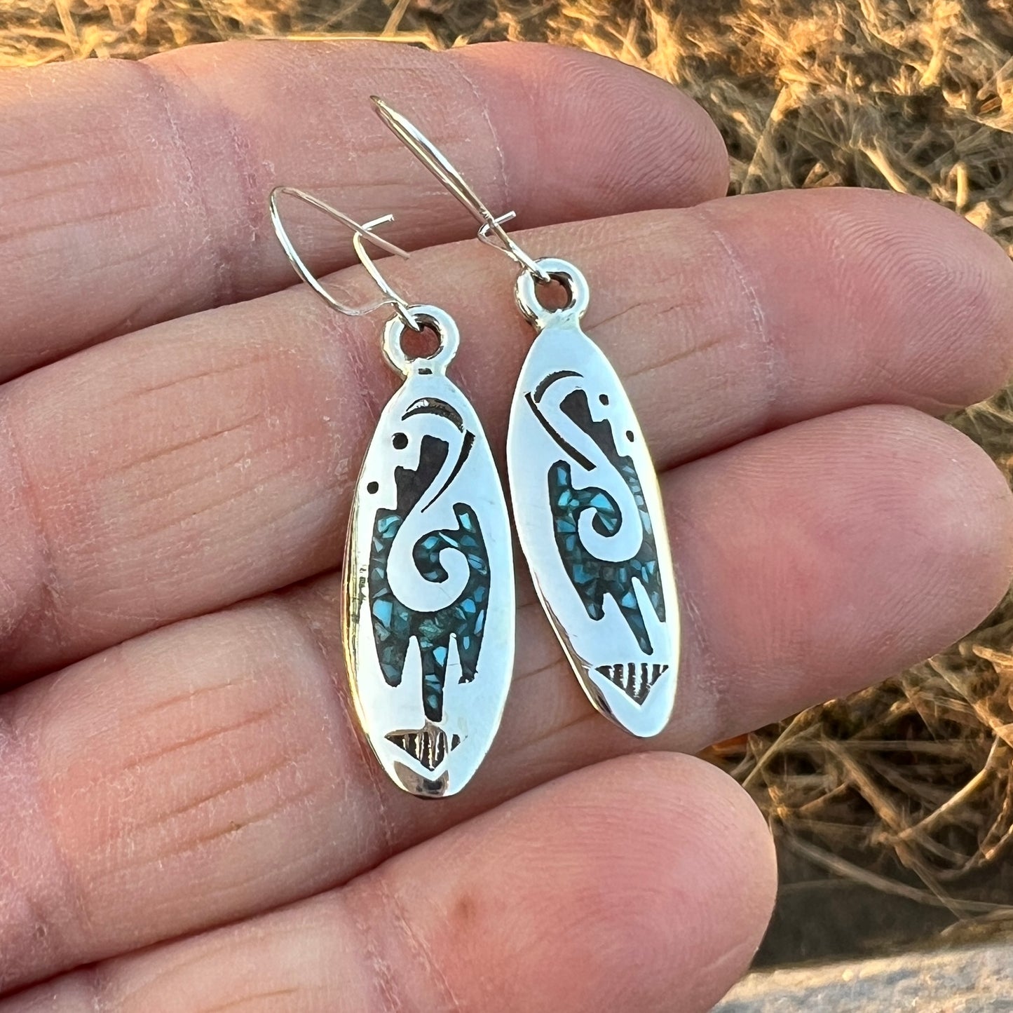Turquoise Chip inlay small lightweight dangle earrings Sterling silver Sally Shurley