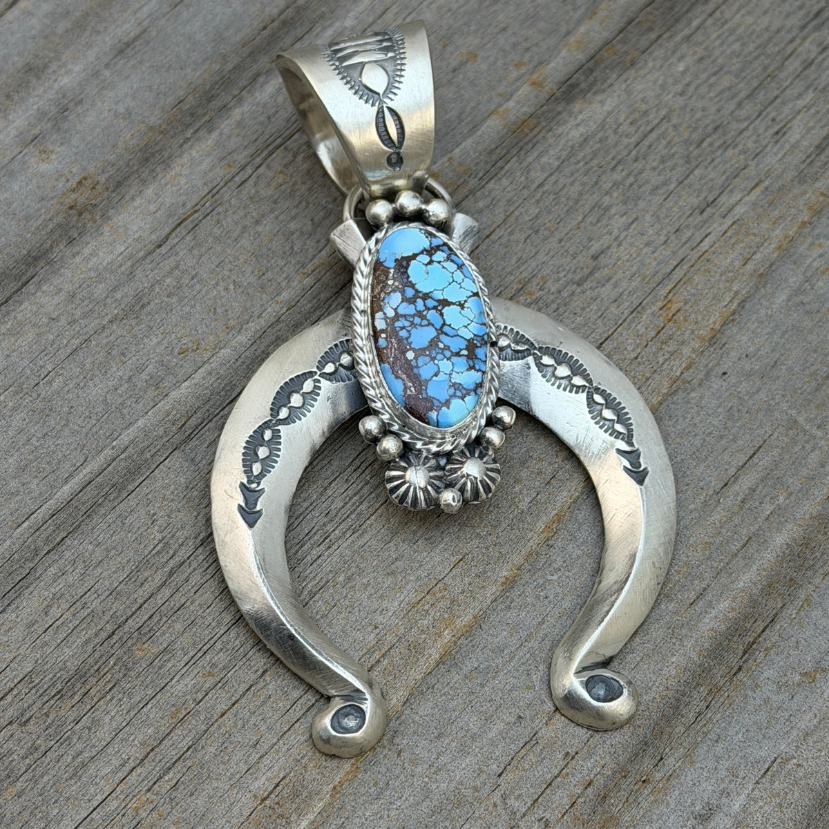 Golden Hills Turquoise Naja Pendant Sterling silver Samuel Yellowhair Navajo Handmade PD9