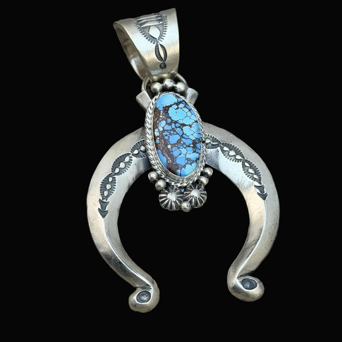 Golden Hills Turquoise Naja Pendant Sterling silver Samuel Yellowhair Navajo Handmade PD9
