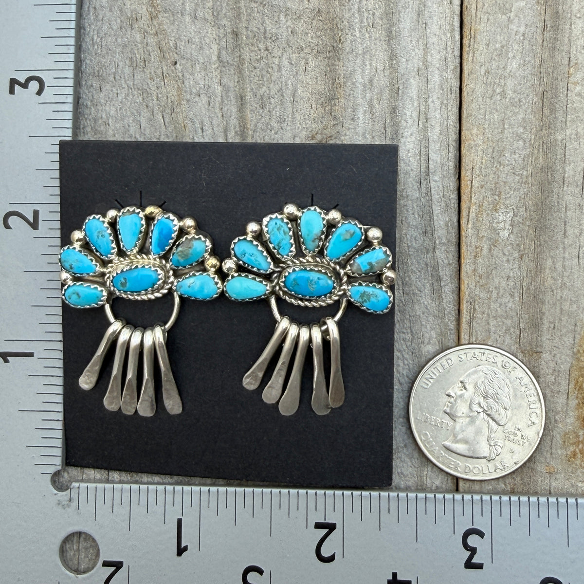 Turquoise Petit  Point Earrings Justina Wilson Sterling silver Navajo ER67