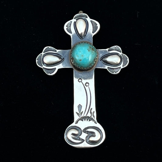 Turquoise Cross Pendant Sterling Silver Navajo handmade Martha Cayatineto