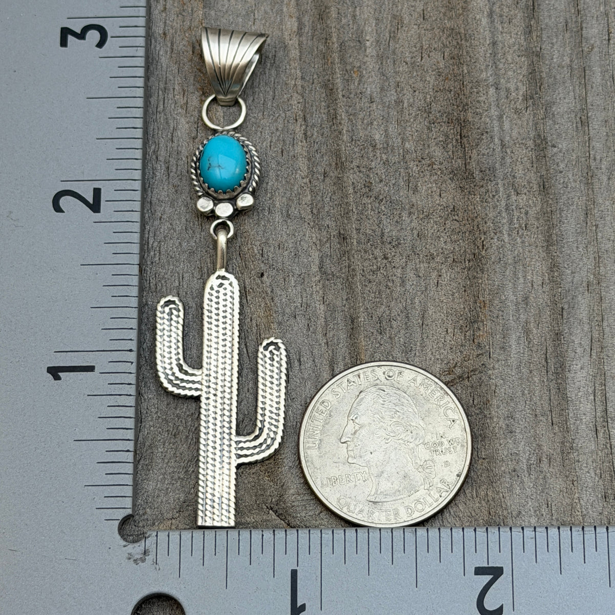 Blue Campitos Turquoise Cactus Pendant Sharon McCarthy Navajo Sterling Silver PD5